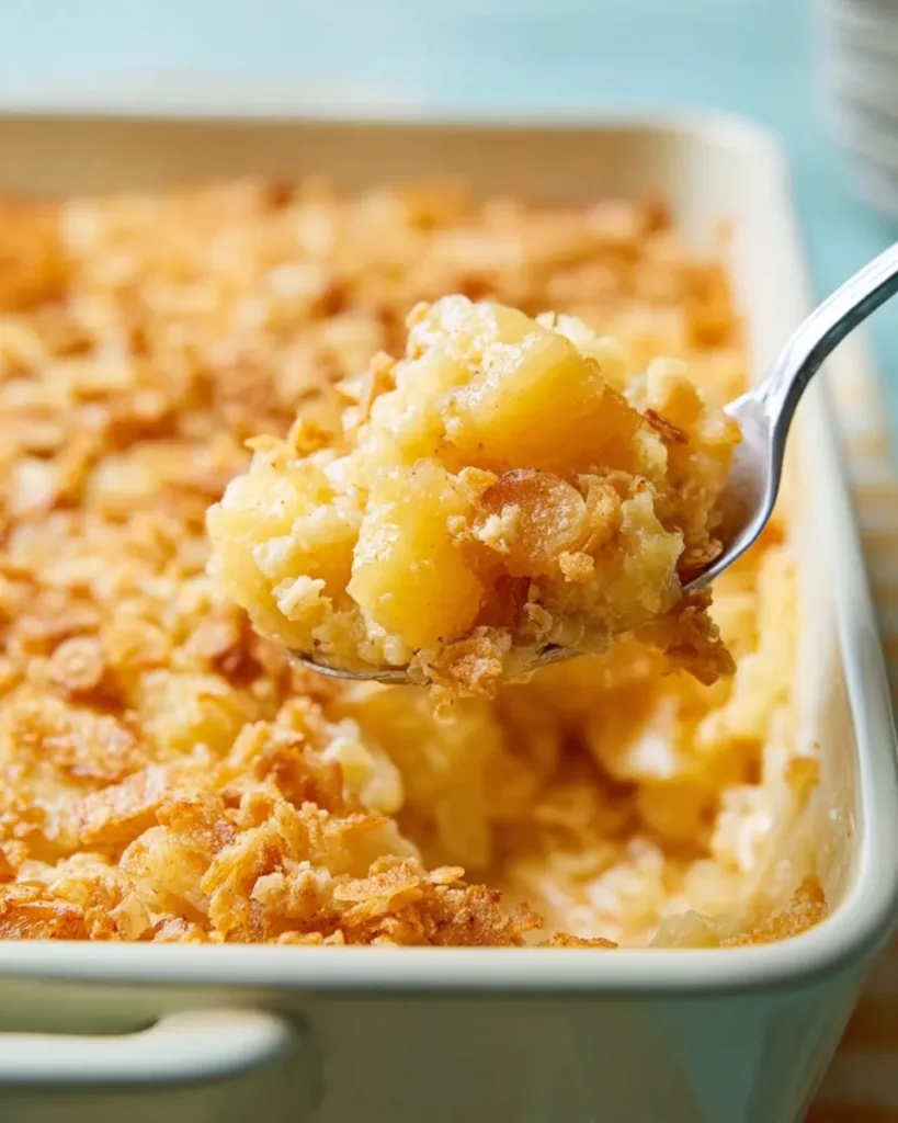 Crispy pineapple casserole topping with juicy pineapple