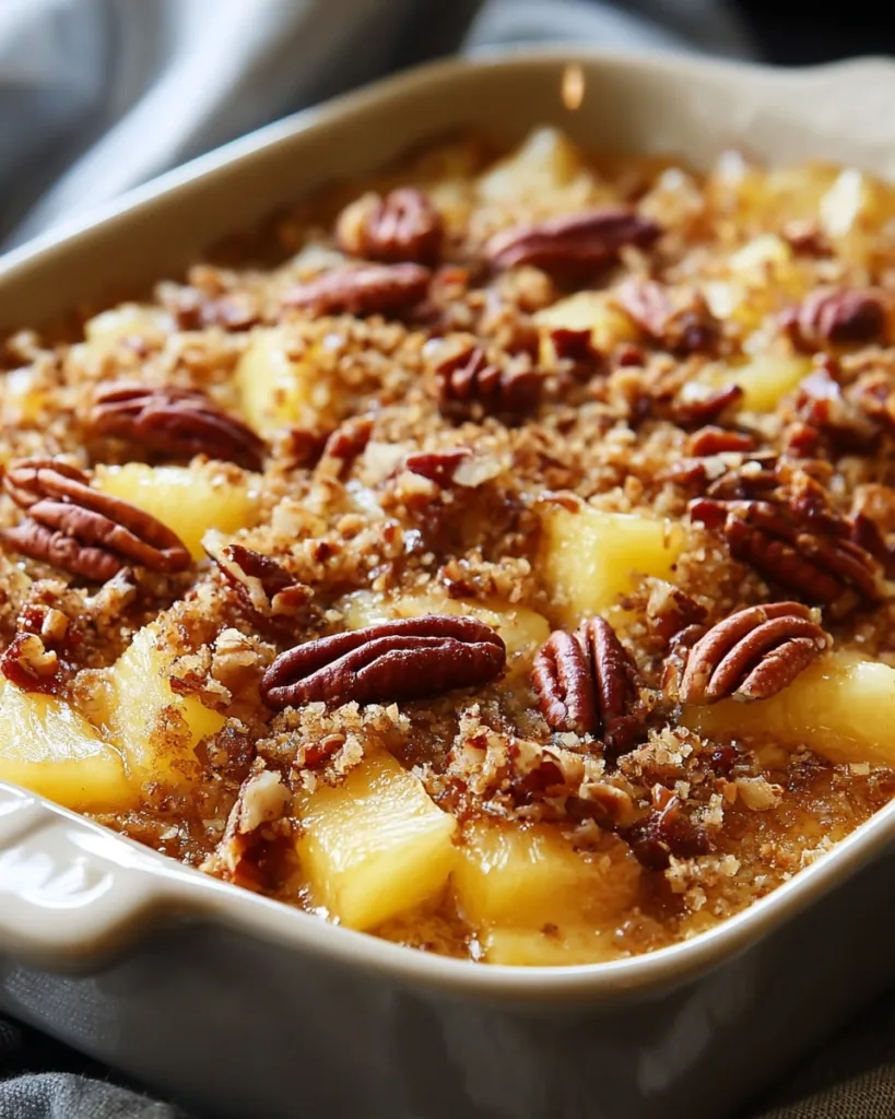 Make Million Dollar Pineapple Casserole recipe with cheddar, pineapple, and pecans