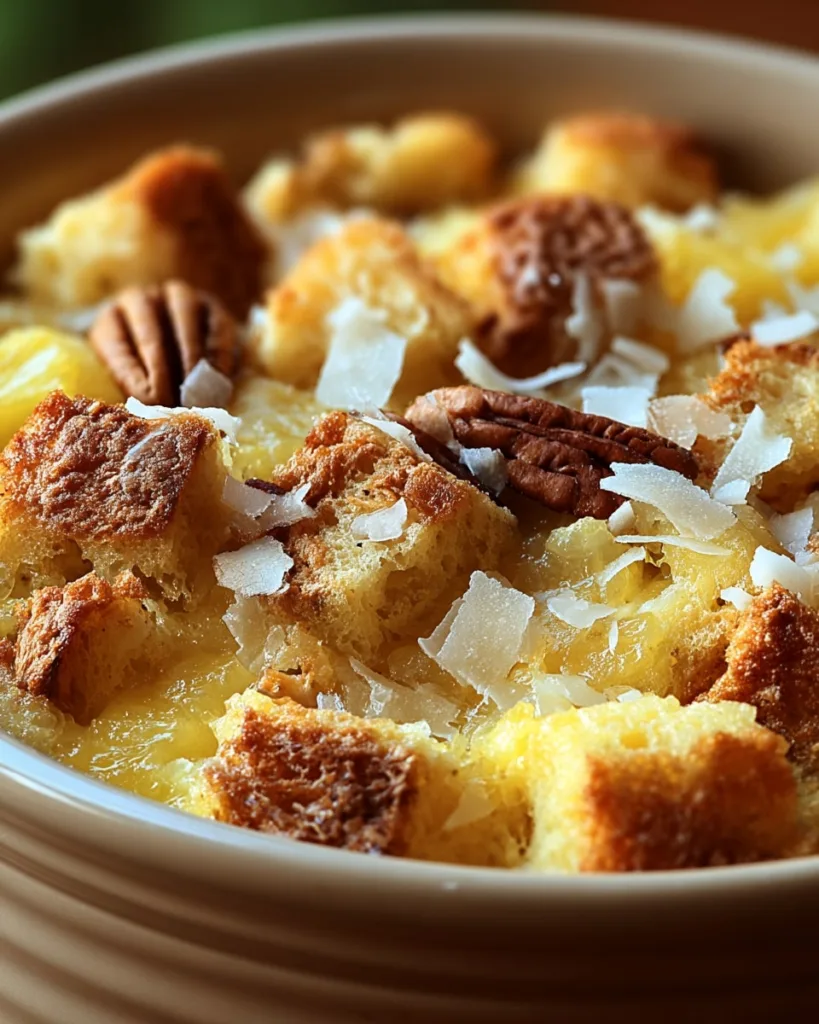 tropical pineapple bread pudding casserole dish
