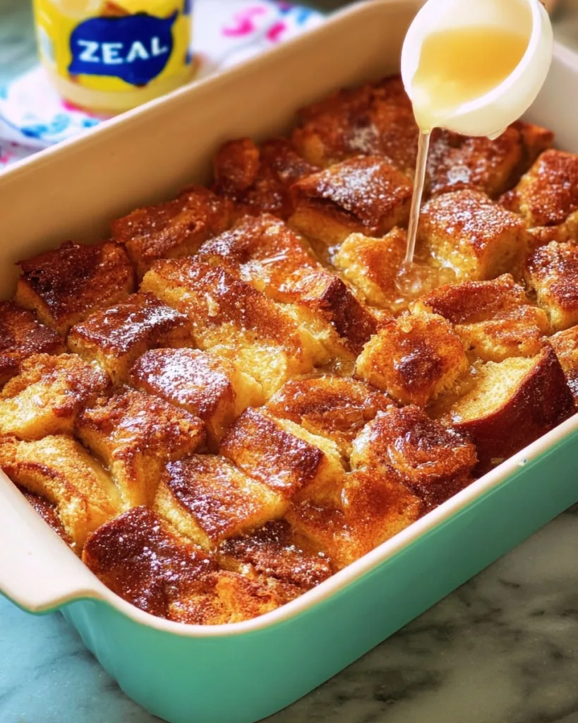 Brioche French Toast Casserole with Zeal lemon curd in background