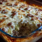 cabbage roll casserole recipe with white sauce baked close-up
