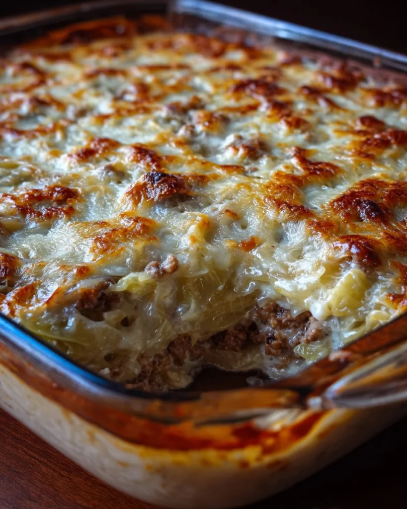 creamy cabbage roll casserole finished with white sauce