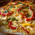 close-up of baked fajita chicken casserole with cheese