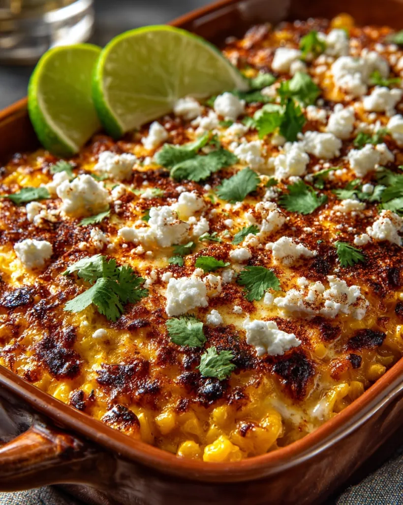 How to make Mexican street corn casserole step-by-step with lime garnish