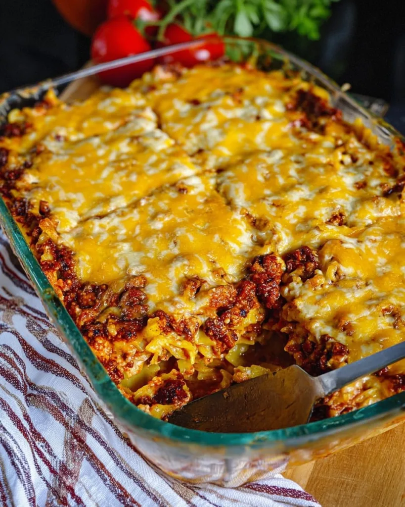 How to make Poor Man Husband Casserole with visible cheese and beef layers