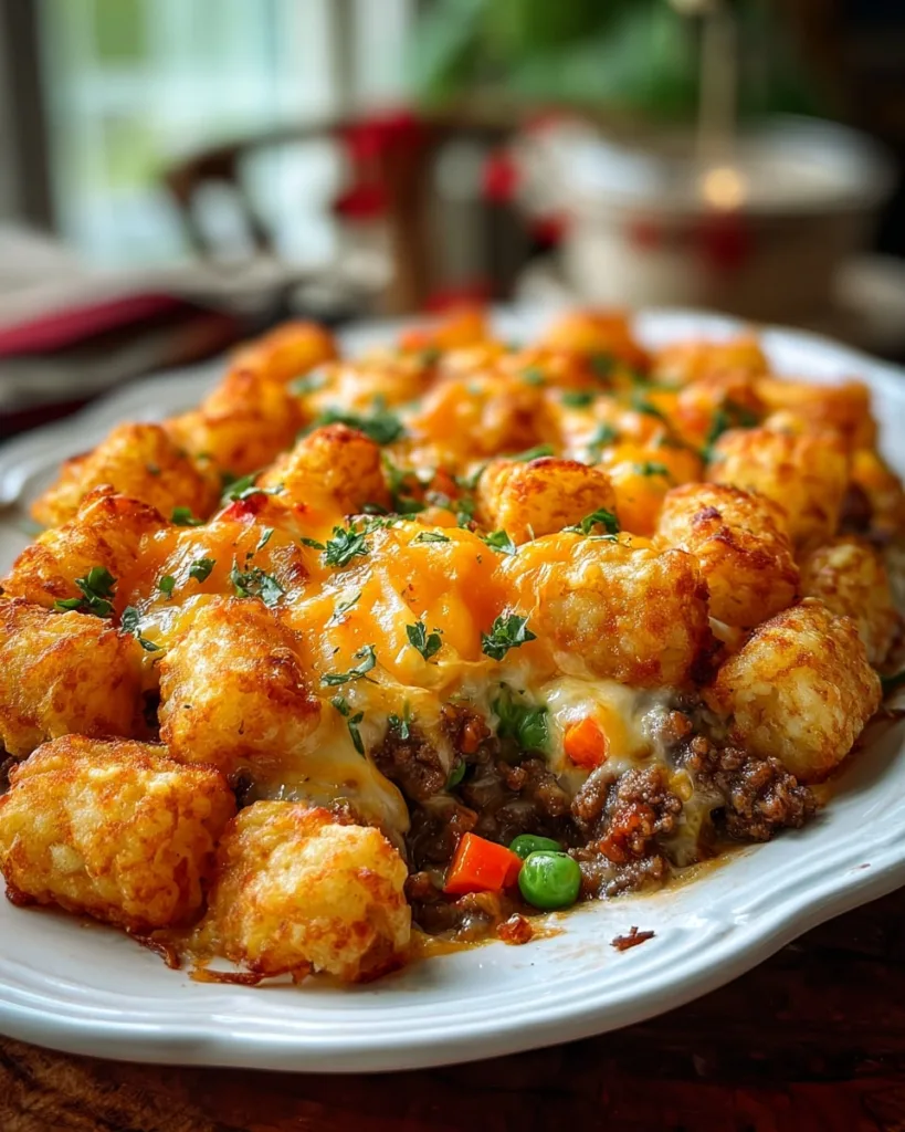serving of tater tot casserole recipe on white plate