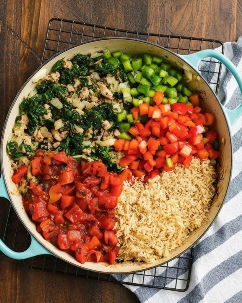 stuffed pepper casserole close-up, savory beef rice peppers